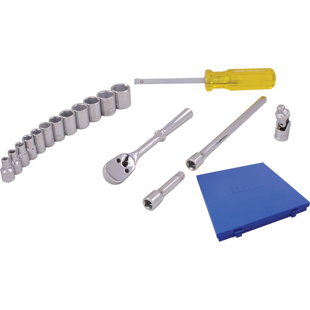 17 Piece 1/4" Drive, 6 Point Metric Standard, Chrome Socket & Attachment Set