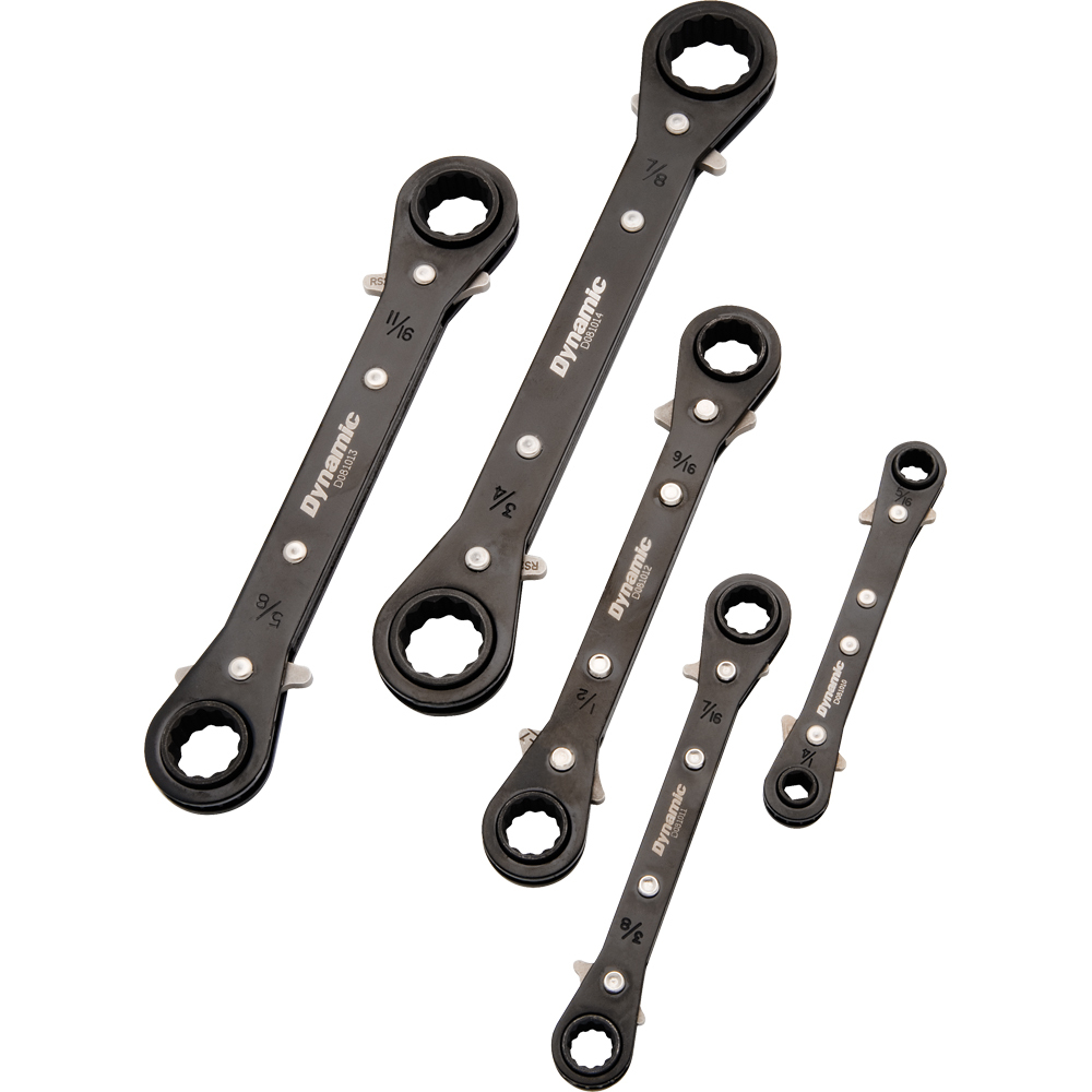 5 Piece SAE Double Box End, Reversible Ratcheting Wrench Set