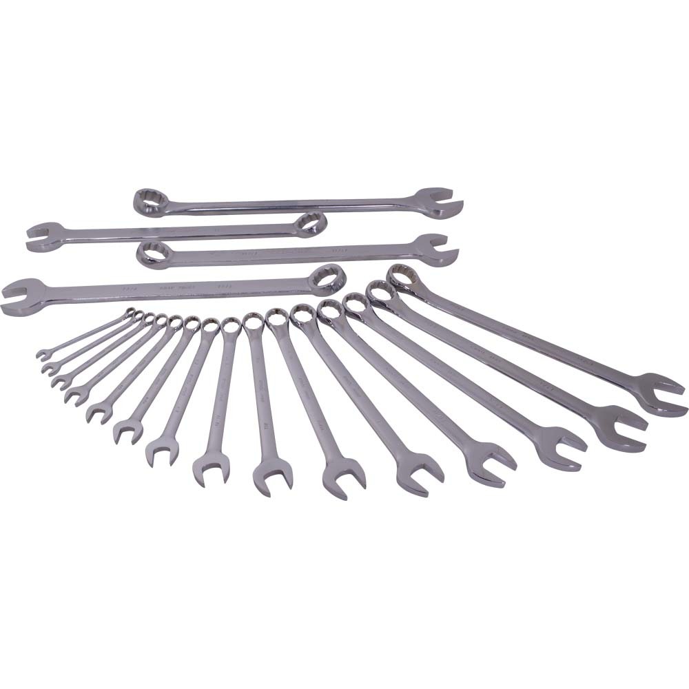 19 Piece 12 Point SAE, Mirror Chrome & Satin Combination Wrench Set, 3/8&#34; - 1-5/8&#34;