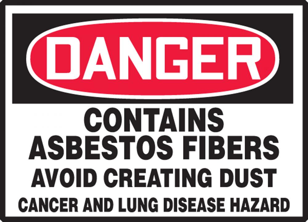 Safety Label, DANGER CONTAINS ASBESTOS FIBERSâ€¦, 3 1/2&#34; x 5&#34;, Adhesive Vinyl, 5/pk