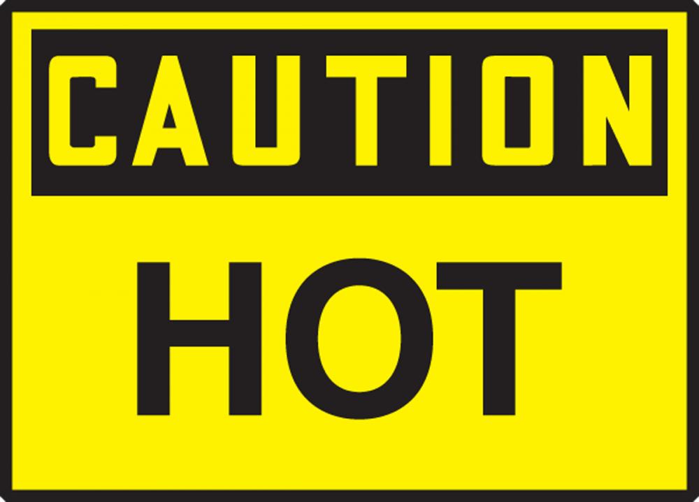 Safety Label, CAUTION HOT, 3 1/2&#34; x 5&#34;, Dura-Vinylâ„¢