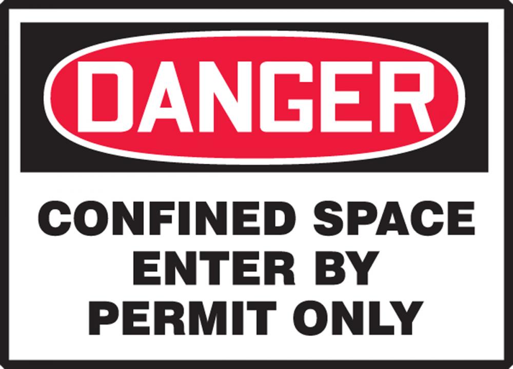 Safety Label, DANGER CONFINED SPACE ENTER BY PERMIT ONLY, 3 1/2" x 5", Dura-Vinylâ„¢