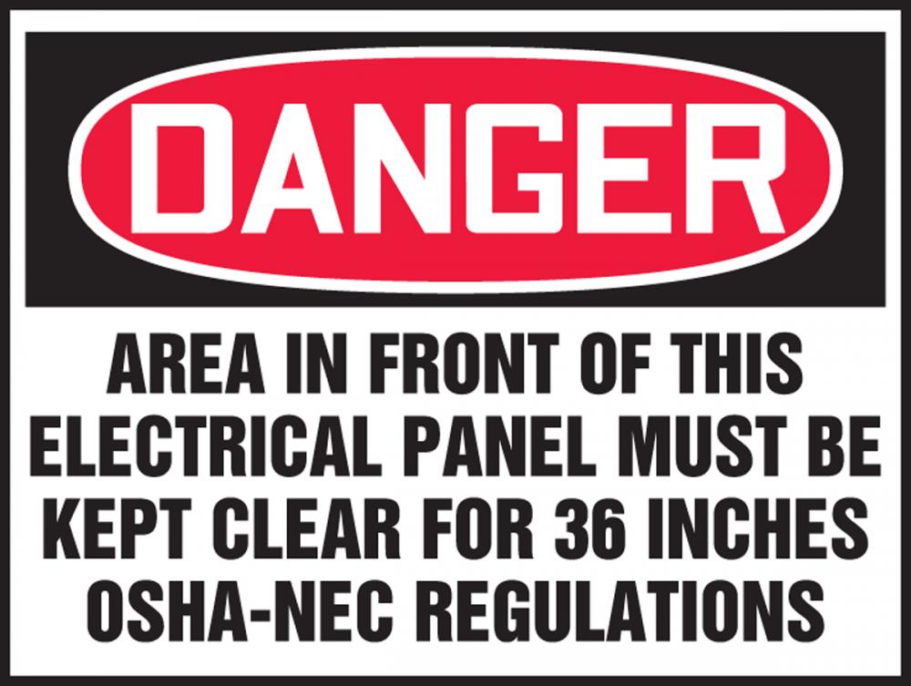 Safety Label, DANGER AREA IN FRONT OF THIS ELECTRICAL..., 3 1/2&#34; x 5&#34;, Adhesive Vinyl, 5/pk