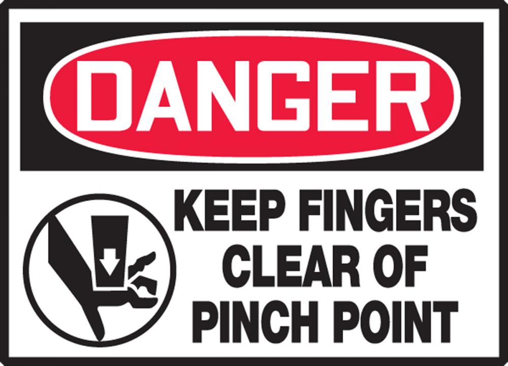 Safety Label, DANGER KEEP FINGERS CLEAR OF PINCH POINT, 3 1/2&#34; x 5&#34;, Dura-Vinylâ„¢