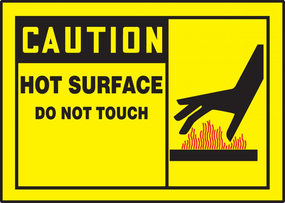 Safety Label, CAUTION HOT SURFACE DO NOT TOUCH, 3 1/2&#34; x 5&#34;, Adhesive Vinyl, 5/pk