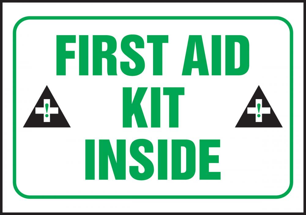 Safety Label, FIRST AID KIT INSIDE, 3 1/2" x 5", Dura-Vinylâ„¢