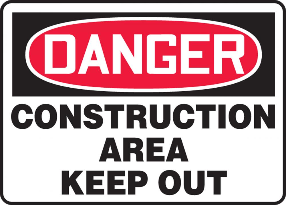 Safety Sign, DANGER CONSTRUCTION AREA KEEP OUT, 7" x 10", Aluminum