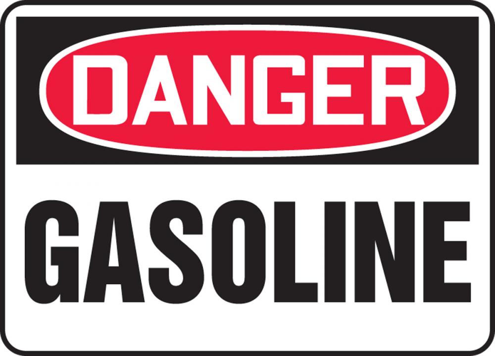 Safety Sign, DANGER GASOLINE, 7&#34; x 10&#34;, Plastic