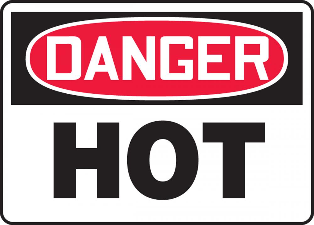 Safety Sign, DANGER HOT, 7&#34; x 10&#34;, Plastic