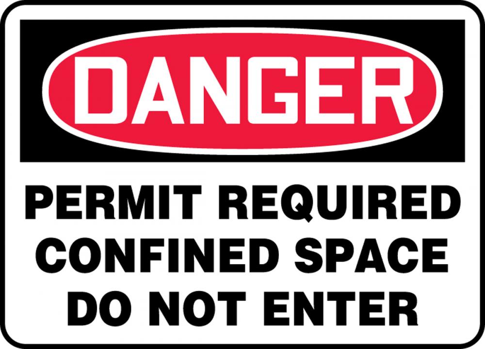 Safety Sign, DANGER PERMIT REQUIRED CONFINED SPACE DO NOT ENTER, 7&#34; x 10&#34;, Aluminum