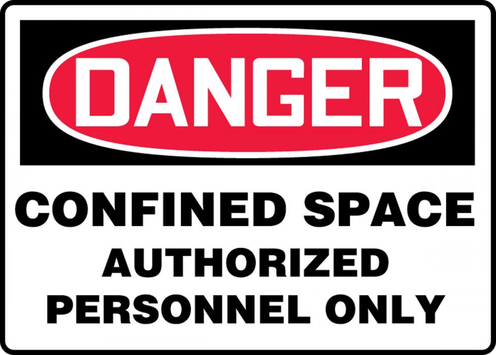 Safety Sign, DANGER CONFINED SPACE AUTHORIZED PERSONNEL ONLY, 10&#34; x 14&#34;, Aluminum