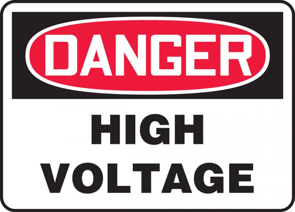 Safety Sign, DANGER HIGH VOLTAGE, 10&#34; x 14&#34;, Adhesive Vinyl