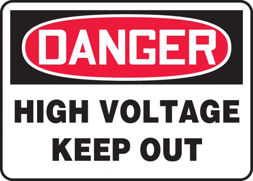 Safety Sign, DANGER HIGH VOLTAGE KEEP OUT, 10&#34; x 14&#34;, Adhesive Vinyl