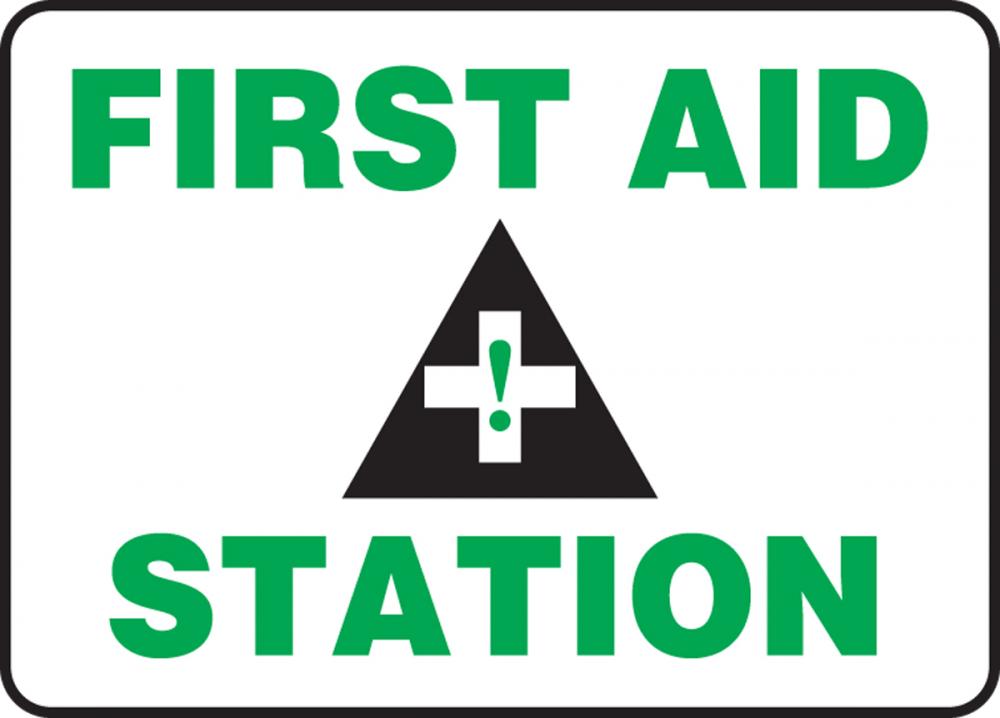 Safety Sign, FIRST AID STATION, 10&#34; x 14&#34;, Plastic