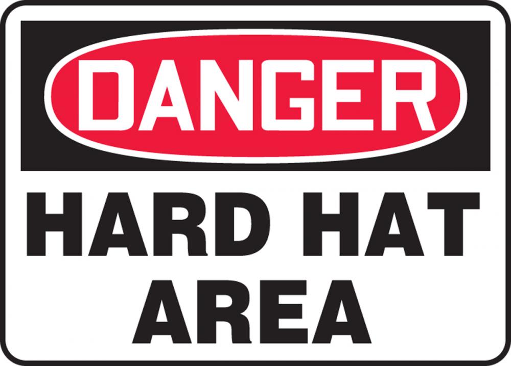 Safety Sign, DANGER HARD HAT AREA, 7&#34; x 10&#34;, Aluminum