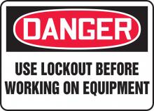 Accuform MLKT016VS - Safety Sign, DANGER USE LOCKOUT BEFORE WORKING ON EQUIPMENT, 10" x 14", Adhesive Vinyl