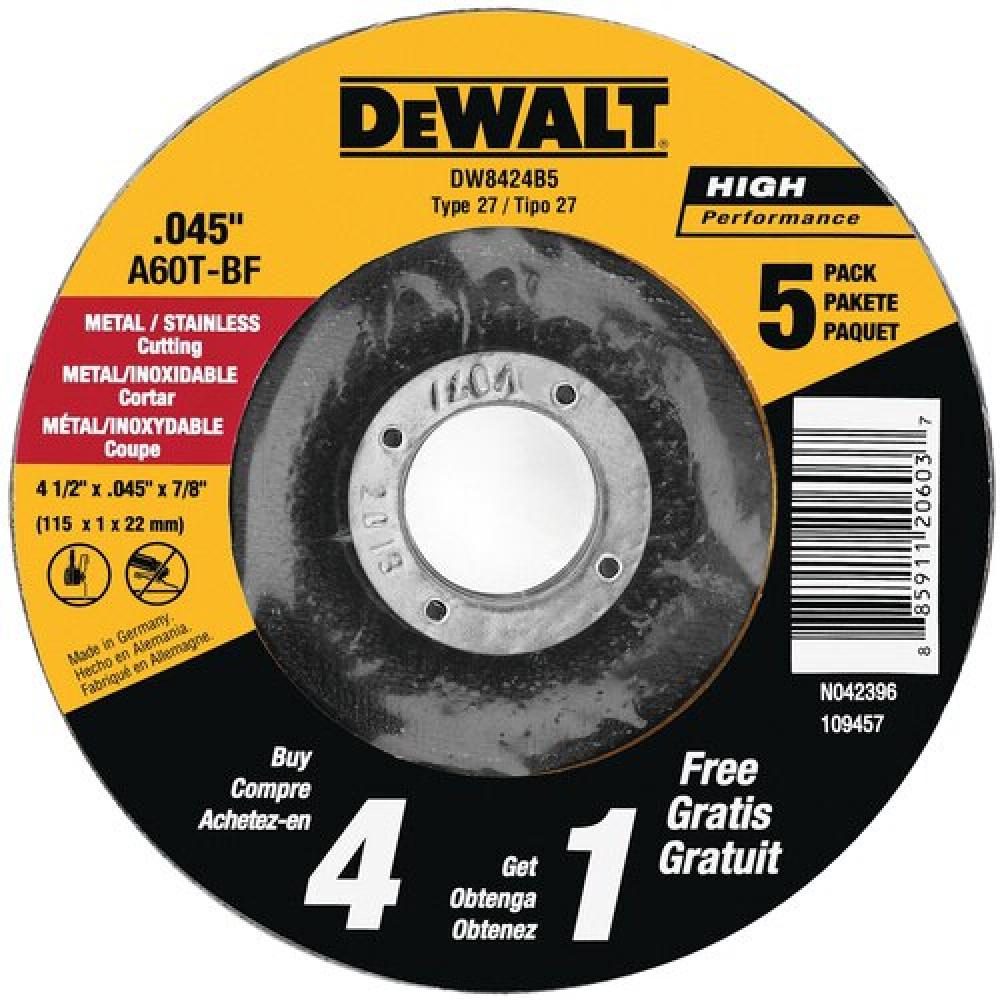 4-1/2&#34; x .045&#34; x 7/8&#34; Metal Cutting Wheel 5 Pack