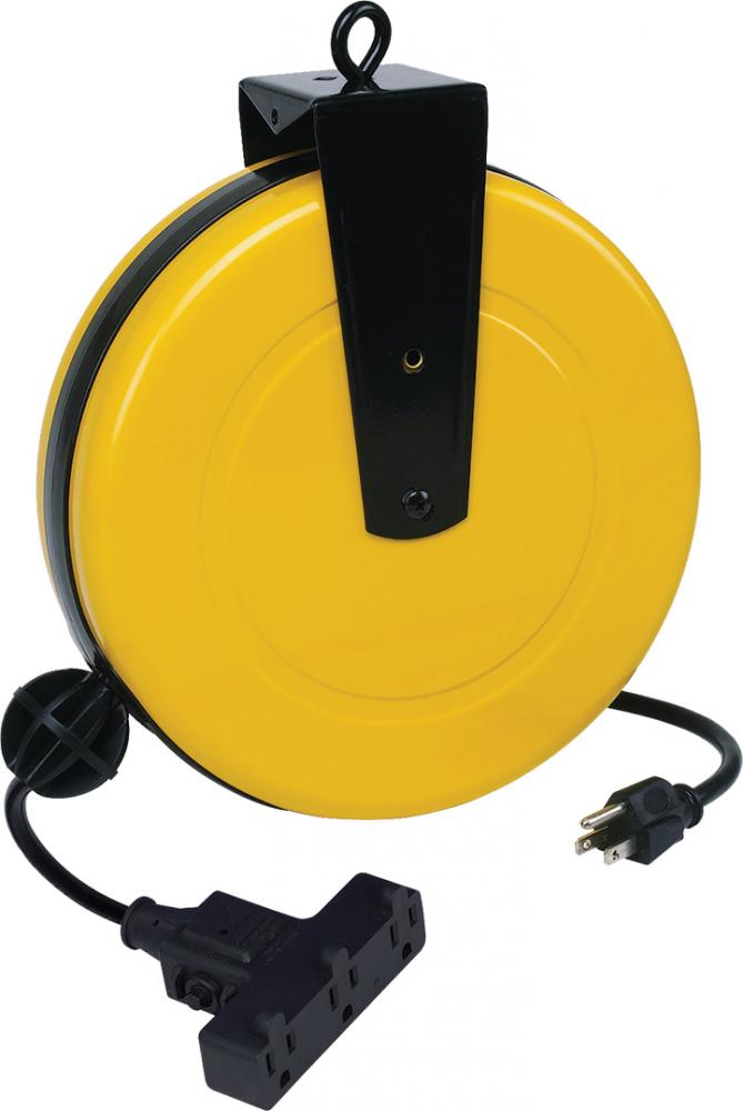 30&#39; POWDER COATED METAL RETRACTABLE POWER CORD REEL