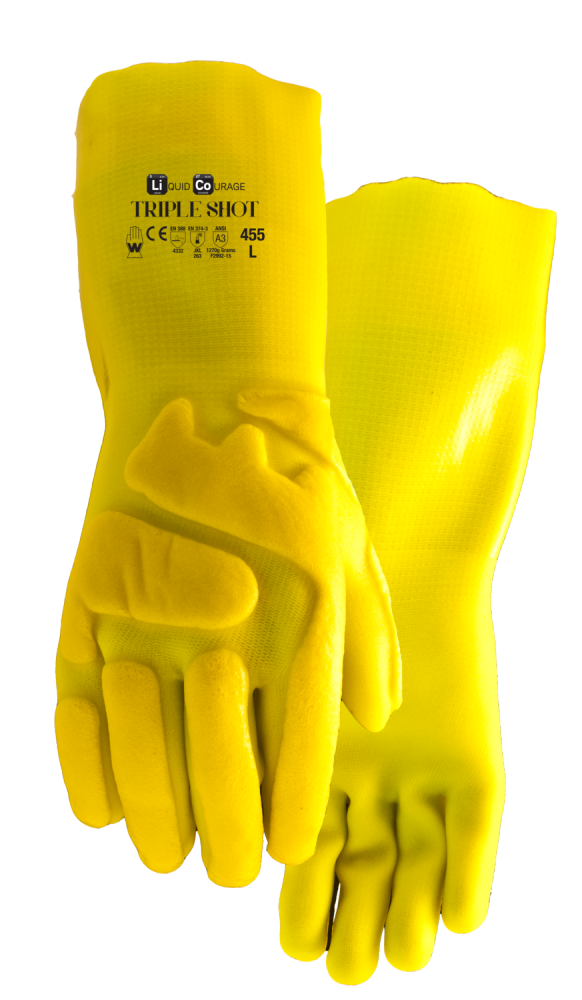 TRIPLE SHOT A3 HI VIS SANDY PVC PADDED BACK OF HAND CHEMICAL - X