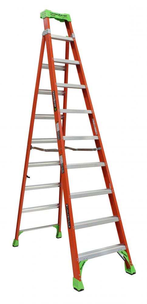 10&#39; Fiberglass Cross Step Ladder, Type IA, 30 lb Load Capacity