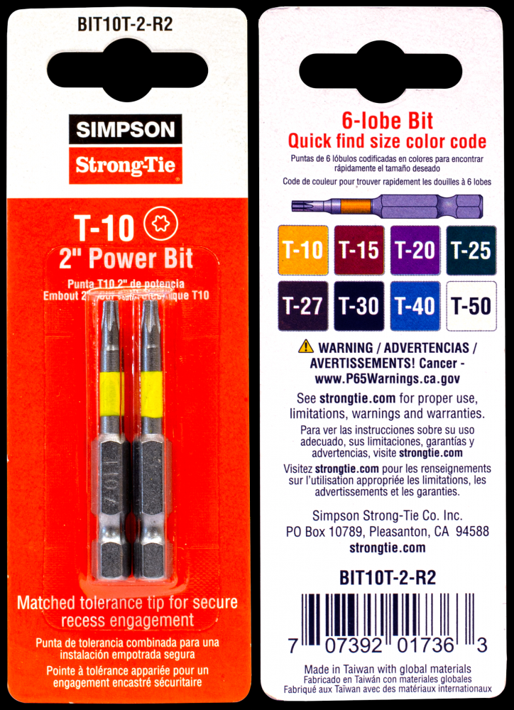 T10 6-Lobe-Drive 2-in. Power Bit (2-Qty)