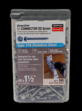 Simpson Strong-Tie SD9112SS-R500 - Strong-Drive® SD CONNECTOR SS Screw - #9 x 1-1/2 in. 1/4-Hex Drive, Type 316 (500-Qty)