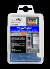 Simpson Strong-Tie TNT25114HC25 - Titen Turbo™ - 1/4 in. x 1-1/4 in. Hex-Head Concrete and Masonry Screw, Blue (25-Qty)