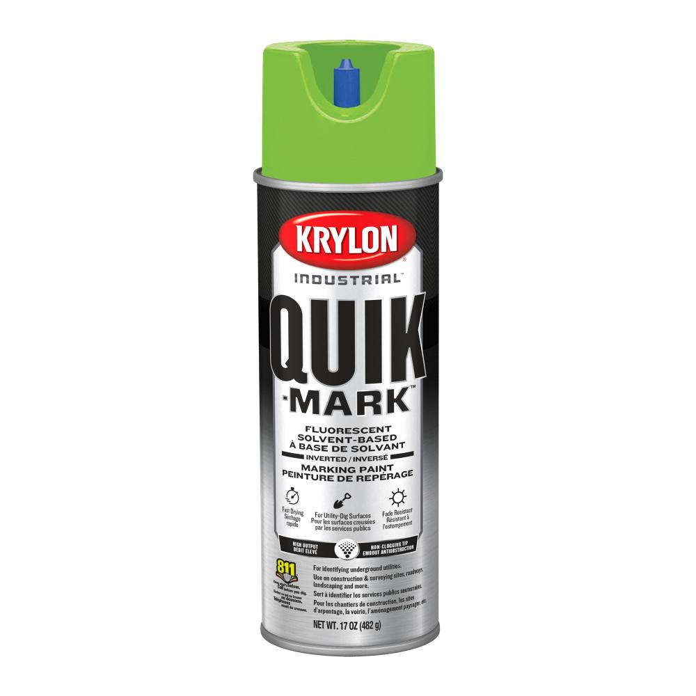 Krylon Industrial Quik-Mark Solvent-Based Inverted Marking Paint, Fluorescent Green, 17 oz.