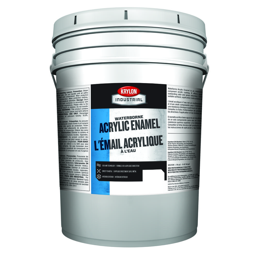 Krylon Industrial Waterborne Acrylic Enamel, Satin, White Base, 5 Gallon