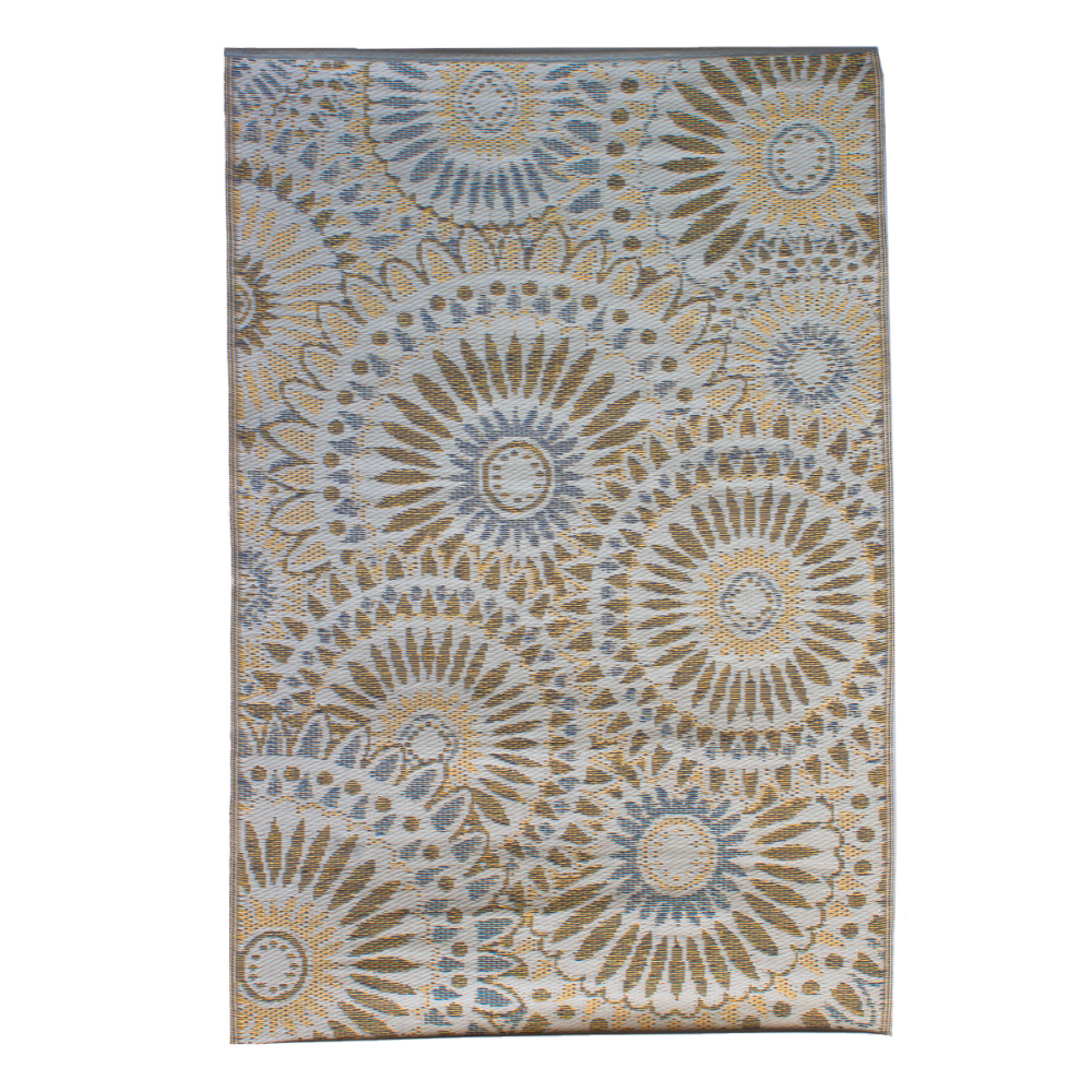 Outdoor Plastic Patio Rug Kaleidoscope 5 x 7ft Beige/Blue