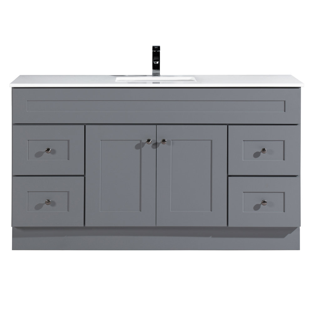 Newport Vanity and Basin 2-Door/4-Drawer 60x18x34&#34; Light Grey