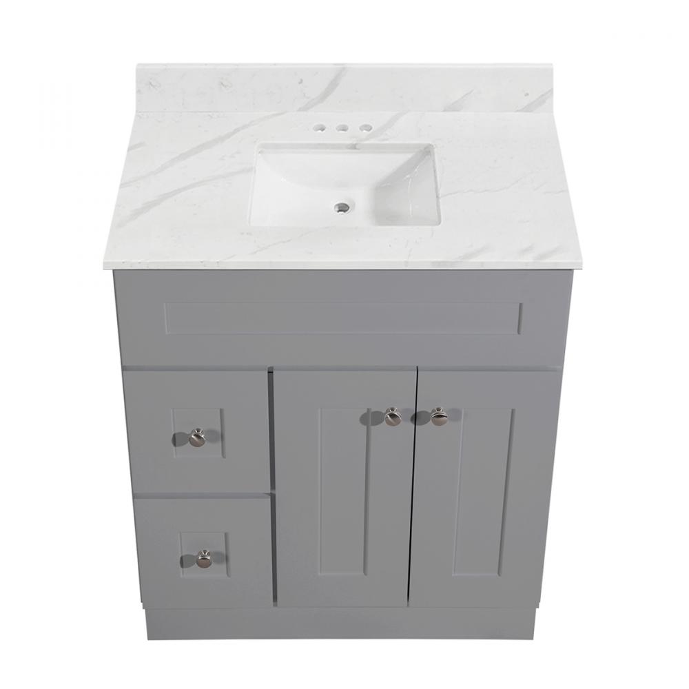 Newport Vanity Marble Top 2-Door/2-Drwr 30in x 21in Lt Gry