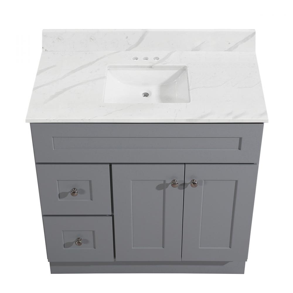 Newport Vanity Marble Top 2-Door/2-Drwr 36in x 21in Lt Gry