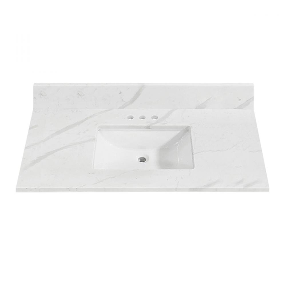 Eng. Marble Top Rectangle Undermount Sink 31in x 22in Wht/Gry