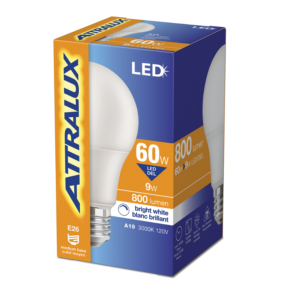 Attralux Bulb A19 LED Non-Dimmable 9W Bright White