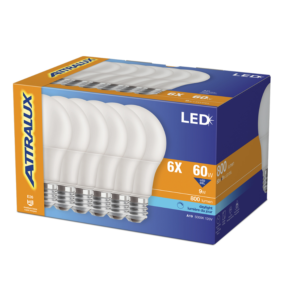 Attralux Bulb A19 LED Non-Dimmable 9W Daylight 6PK