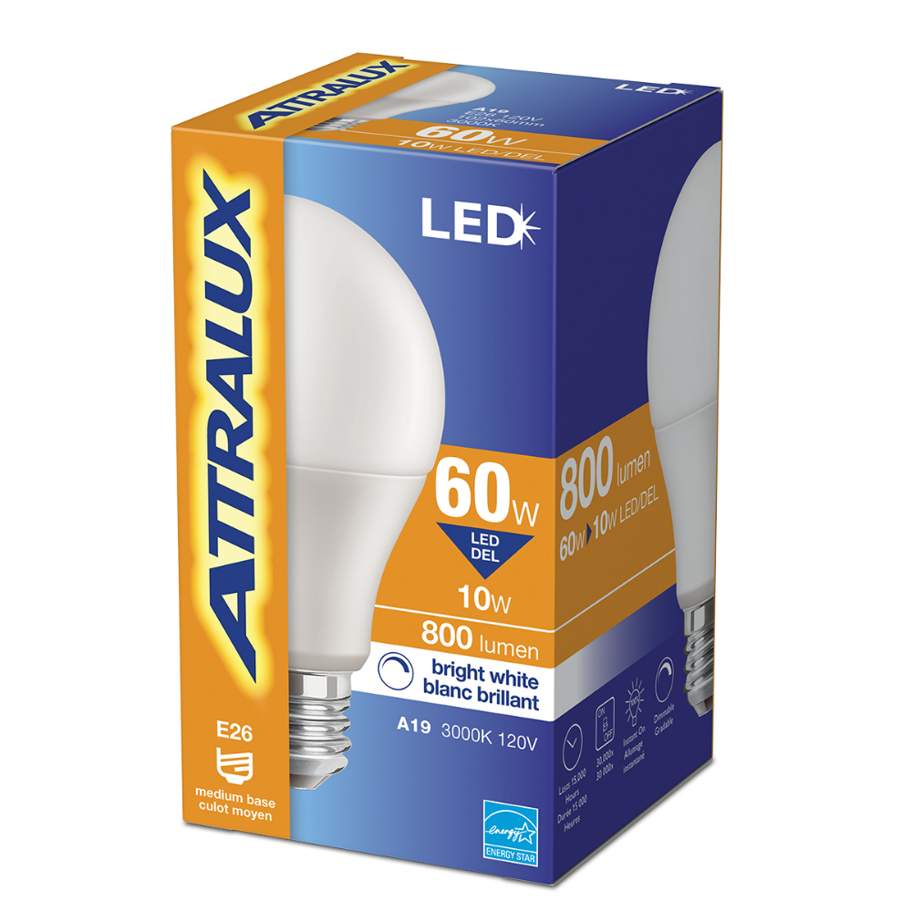 Attralux Bulb A19 LED Dimmable 10W Bright White