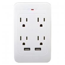 Toolway 140618 - Surge Protector Grounded Wall Adapter 2-USB/4-Outlet White