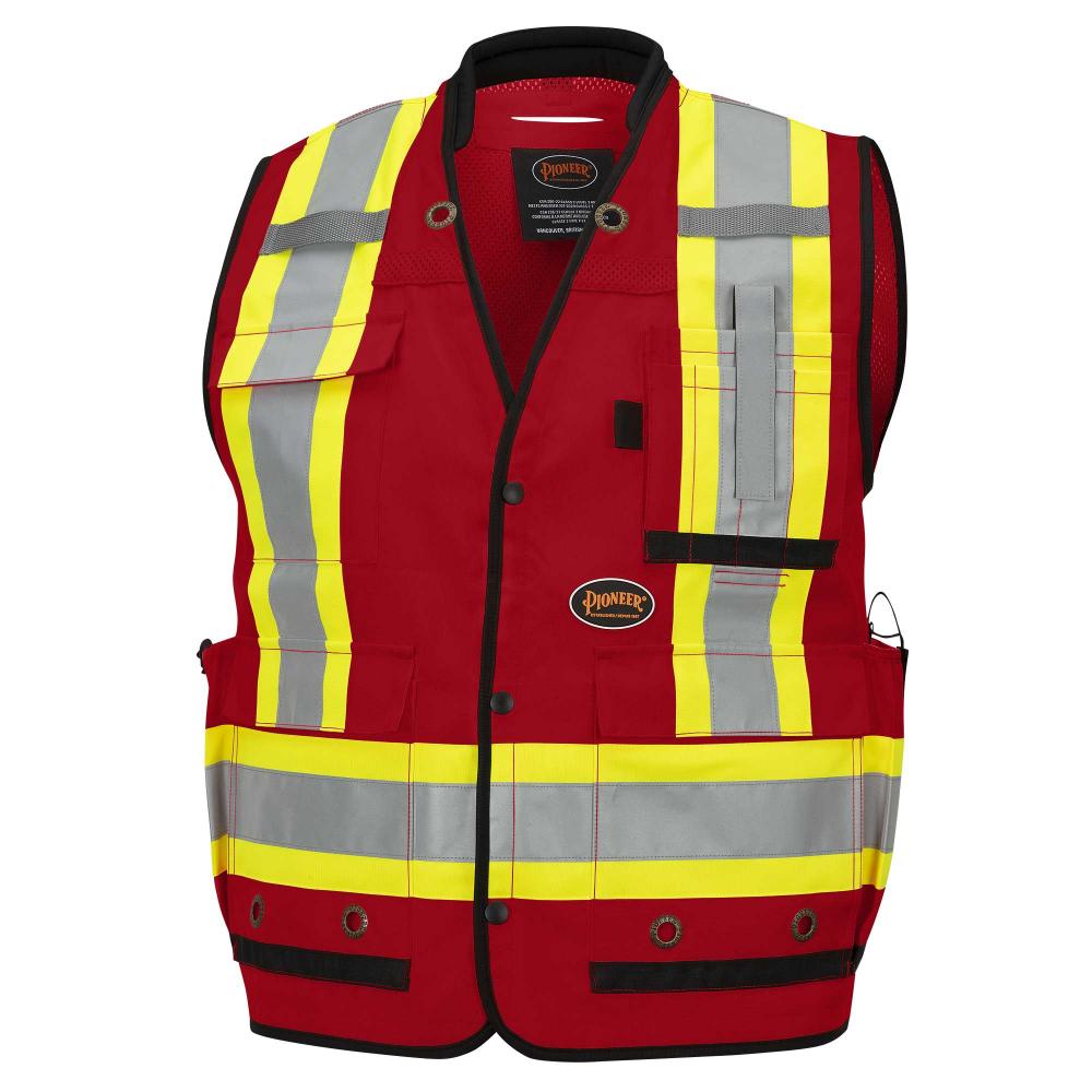 Hi-Vis Surveyor Vest - Anti-Microbial - Mesh Back - Red - M