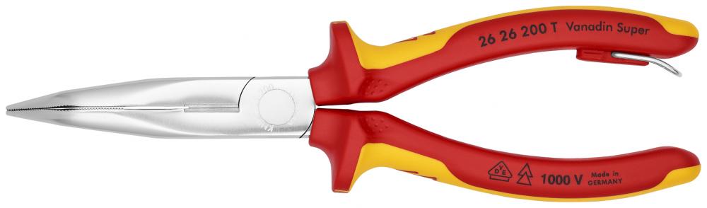 8" Long Nose 40° Angled Pliers with Cutter-1000V Insulated-Tethered Attachment